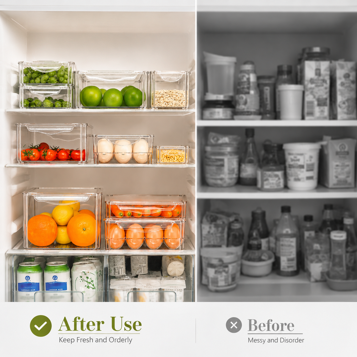 SmartSpace Clear Refrigerator Storage Bins, Stackable 10-Piece Set