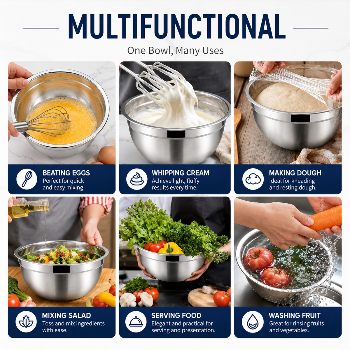 Ultimate Stainless Steel Mixing Bowl Set with Secure Lids & Grater Tools