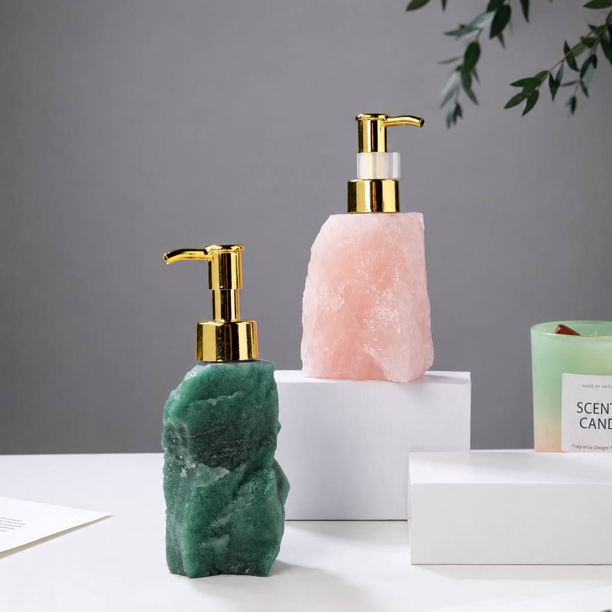 Elegant Stone Soap Dispenser with Luxurious Gold Pump