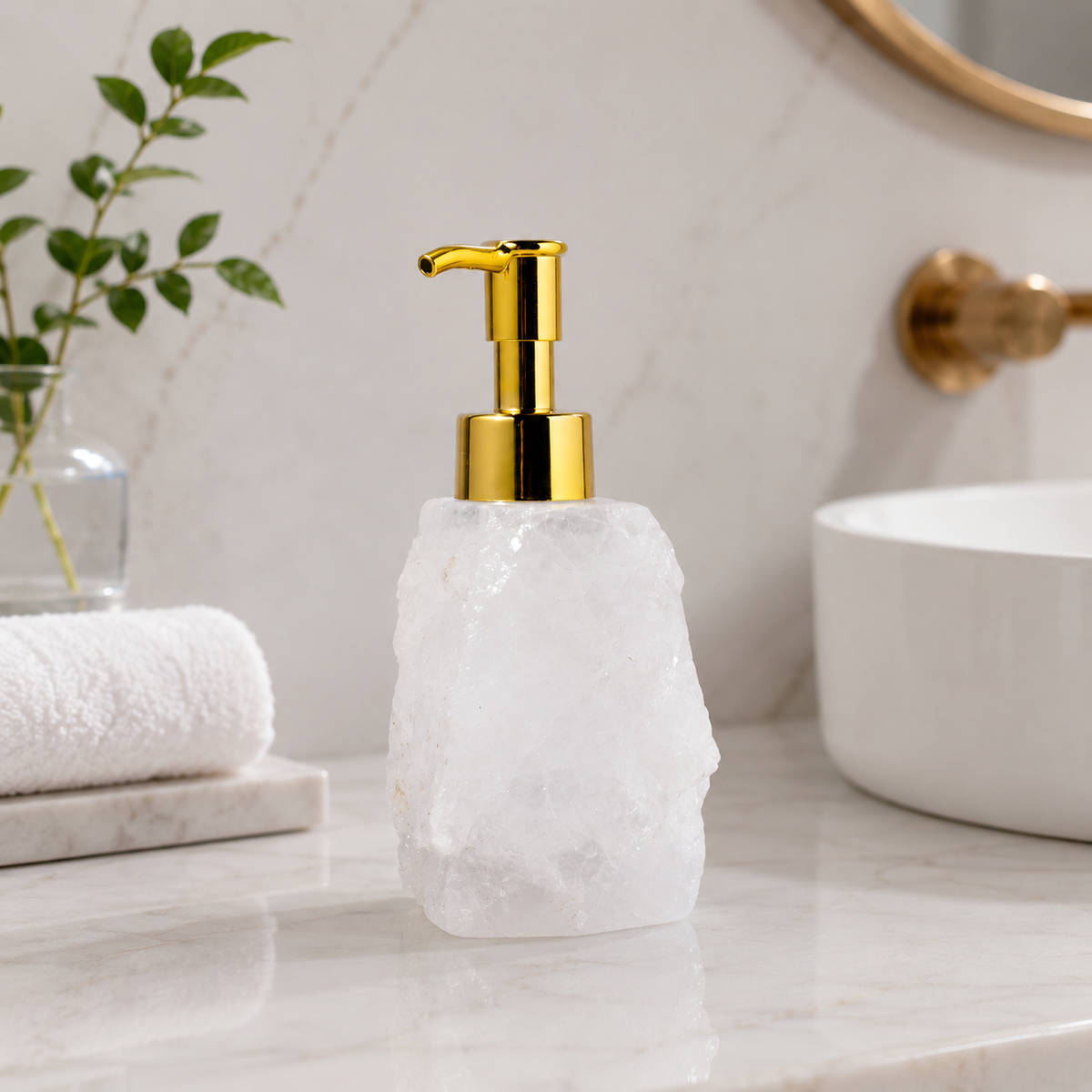 Elegant Stone Soap Dispenser with Luxurious Gold Pump