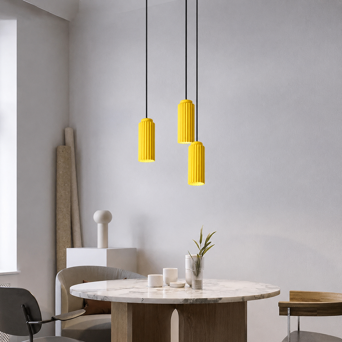 Elegant Ribbed White Pendant Light for Stylish Kitchens