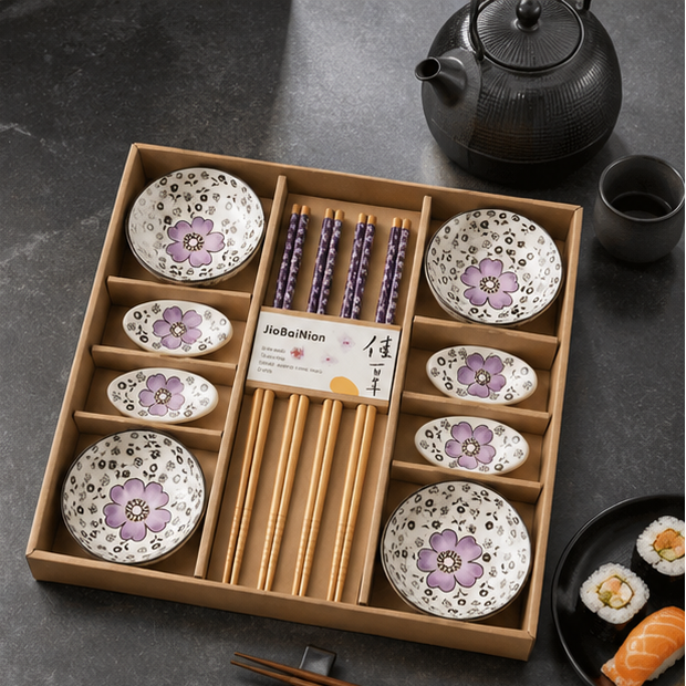 Sakura Serenity 12-Piece Sushi Dining Set - Elegant Floral Gift