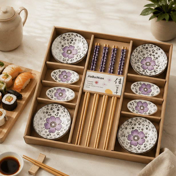 Sakura Serenity 12-Piece Sushi Dining Set - Elegant Floral Gift