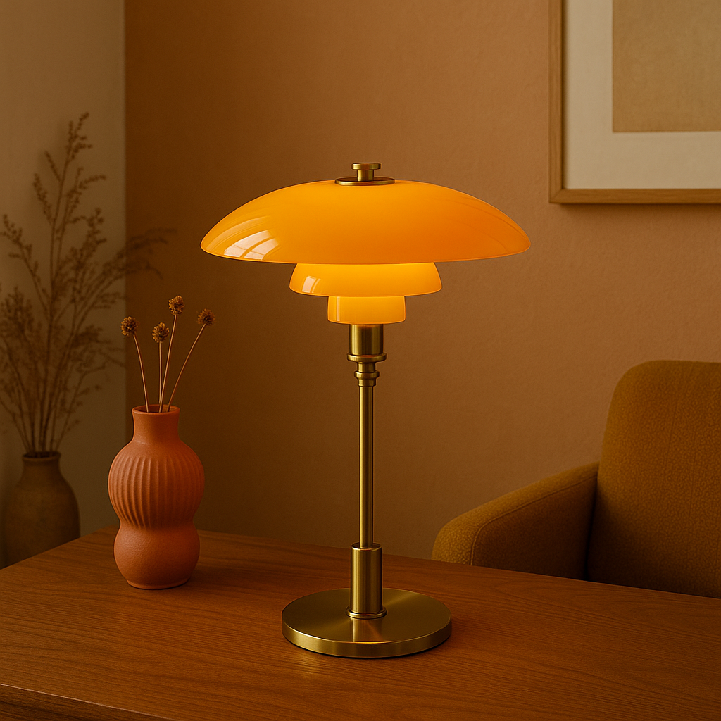 Danish Glass Table Lamp with Vintage Shade Design