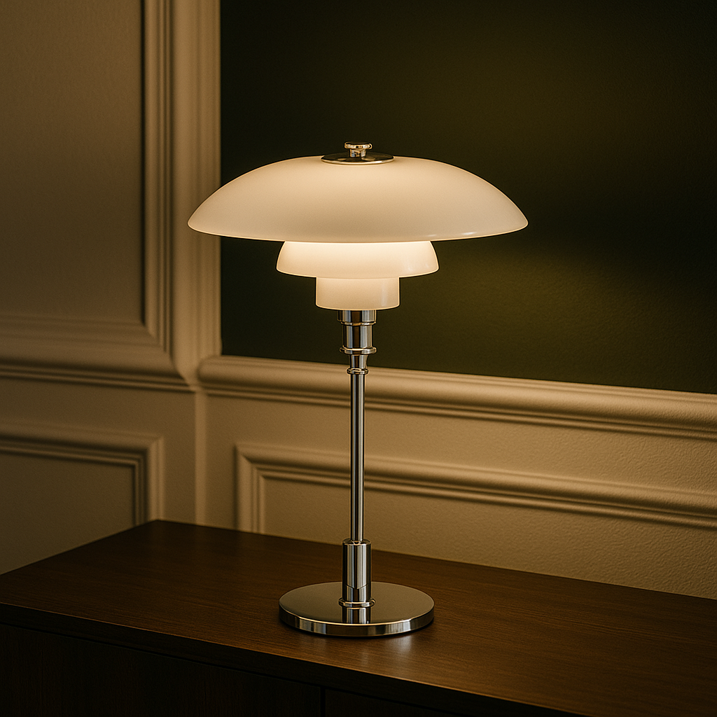 Danish Glass Table Lamp with Vintage Shade Design