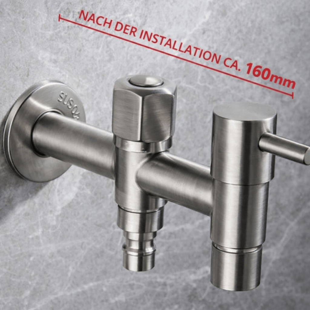 Outdoor Stainless Steel Tap – Dual Outlet Wall Faucet