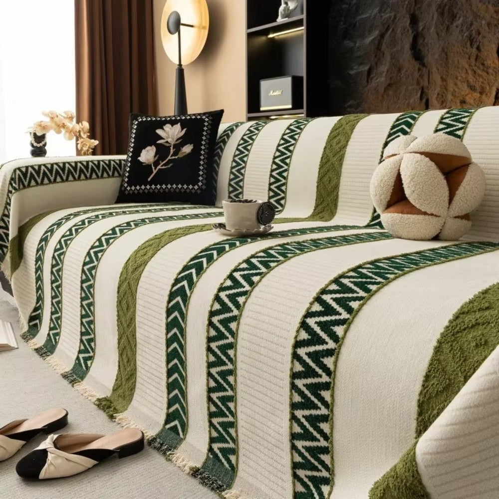 Chenille Sofa Slipcover with Chevron Design – Anti-Slip Protection