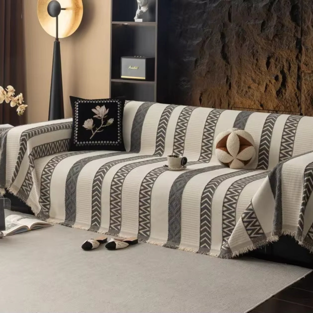 Chenille Sofa Slipcover with Chevron Design – Anti-Slip Protection