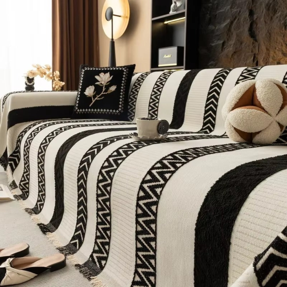 Chenille Sofa Slipcover with Chevron Design – Anti-Slip Protection