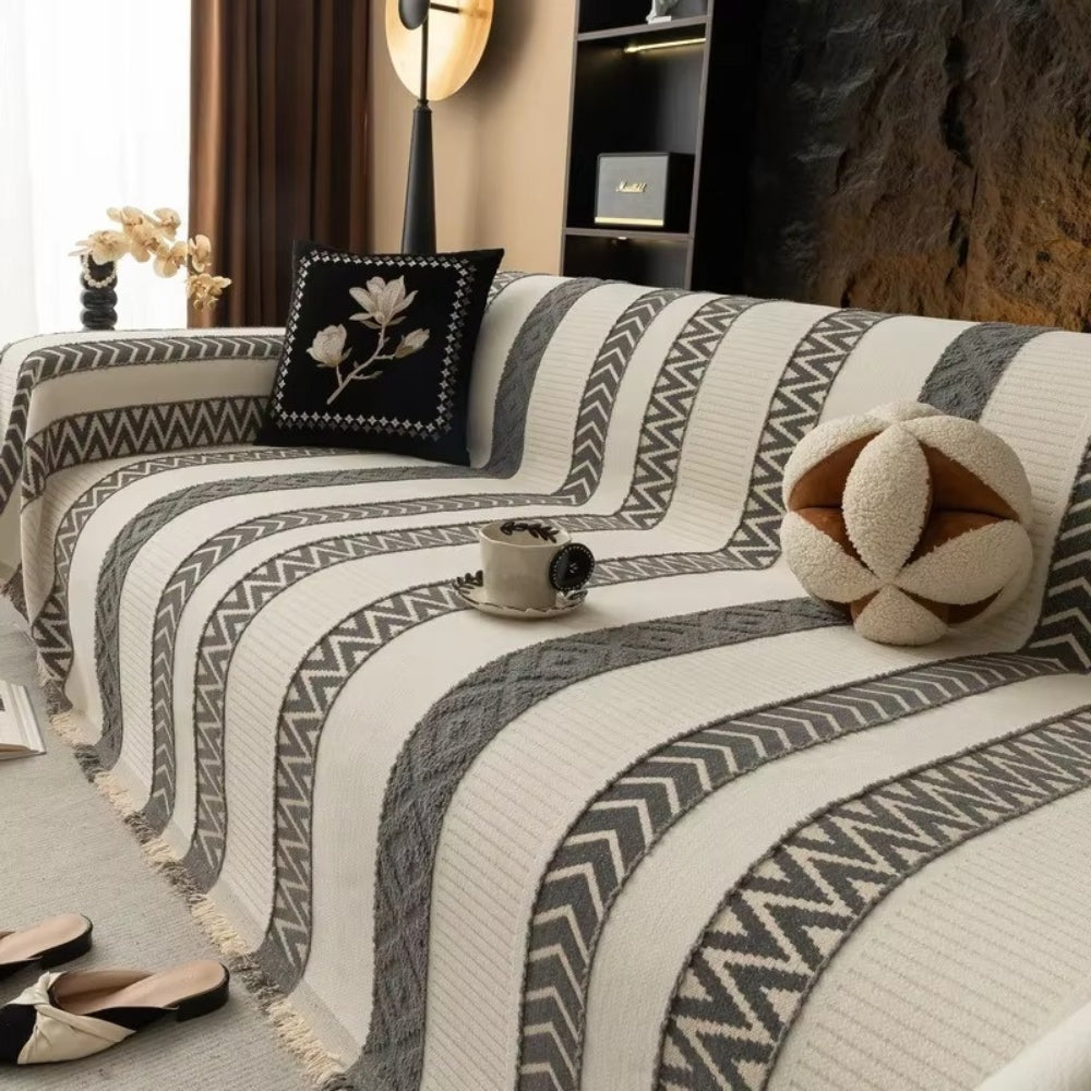 Chenille Sofa Slipcover with Chevron Design – Anti-Slip Protection