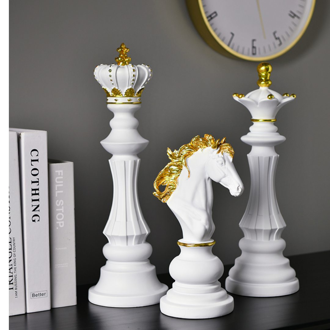 Elegant Chess Piece Statues - King, Queen & Knight Home Accent
