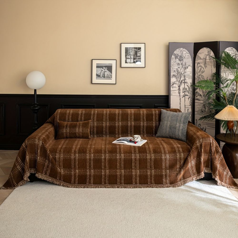 Classic Plaid Tartan Sofa Protector - Soft Chenille Fabric
