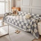 Tasseled Sofa Protector - Cotton and Microfiber Blend, Plaid Pattern