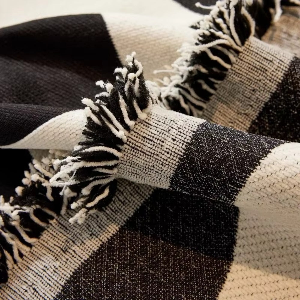 Tasseled Sofa Protector - Cotton and Microfiber Blend, Plaid Pattern