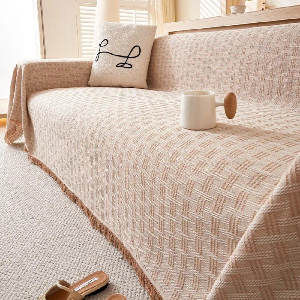 Quilted Microfiber Sofa Slipcover with Geometric Pattern