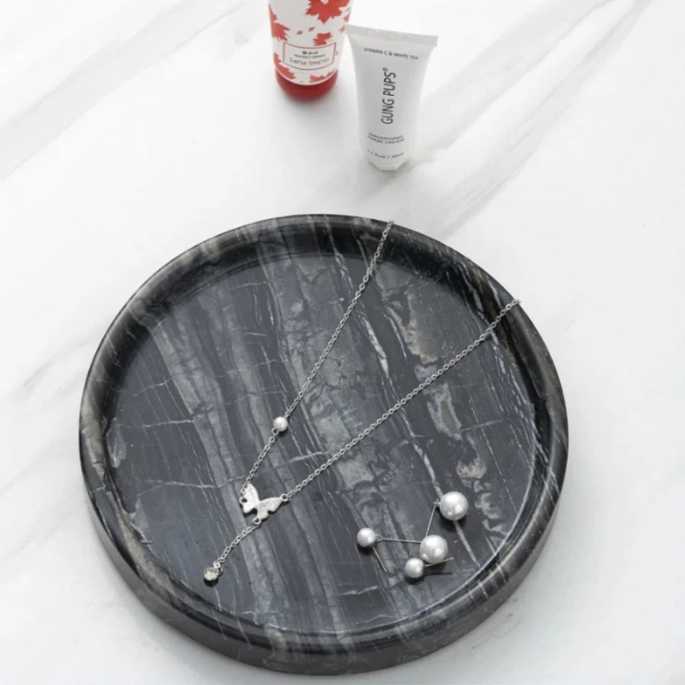 Elegant Black Marble Jewelry Tray - Stylish Storage Solution