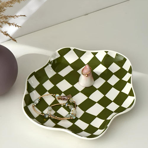 Checkerboard Tray - Sturdy Ceramic with Wavy Design
