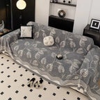 Machine Washable Chenille Sofa Cover with Leaf Design – Anti-Slip