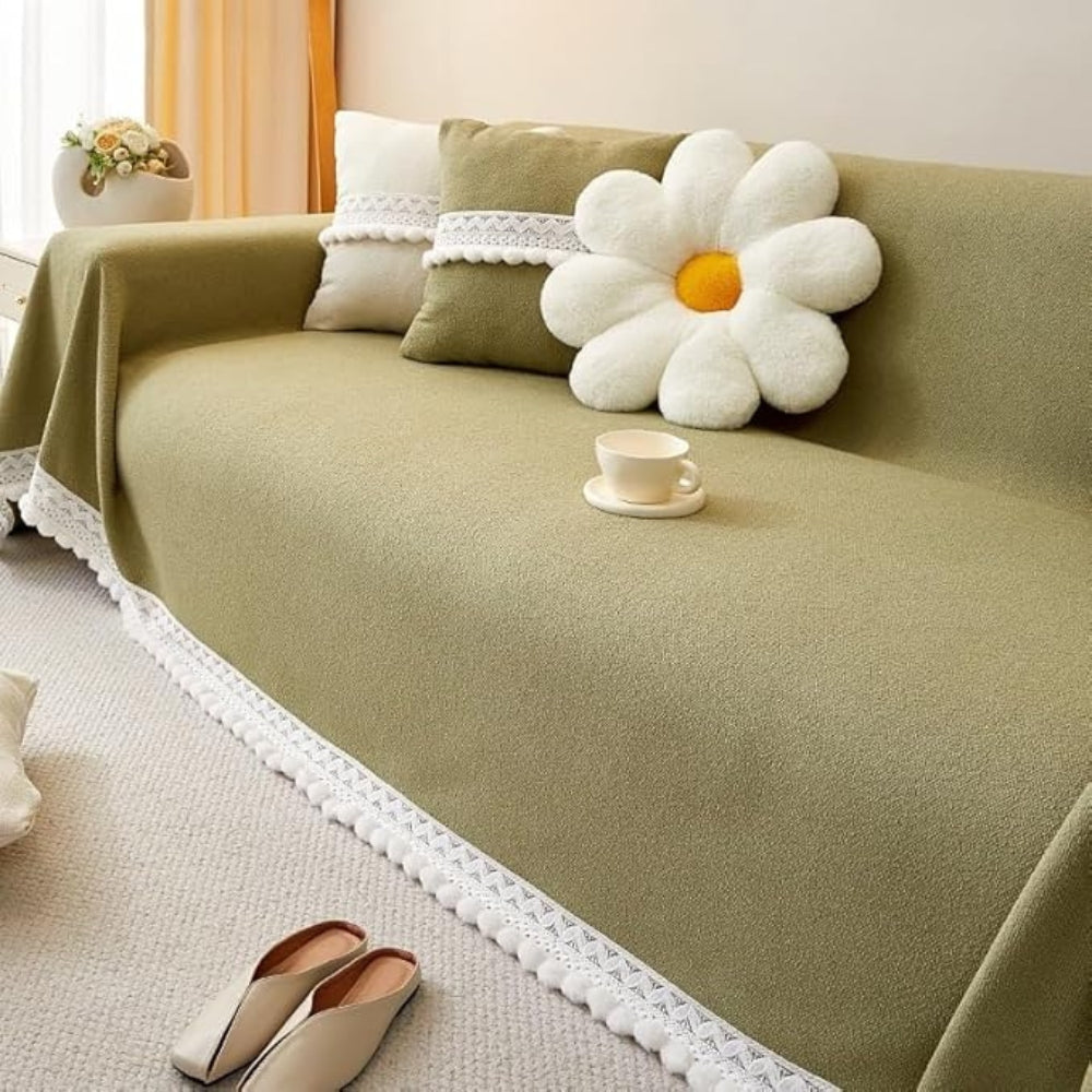 Chenille Sofa Protector with Lace Trim – Non-Slip Cover