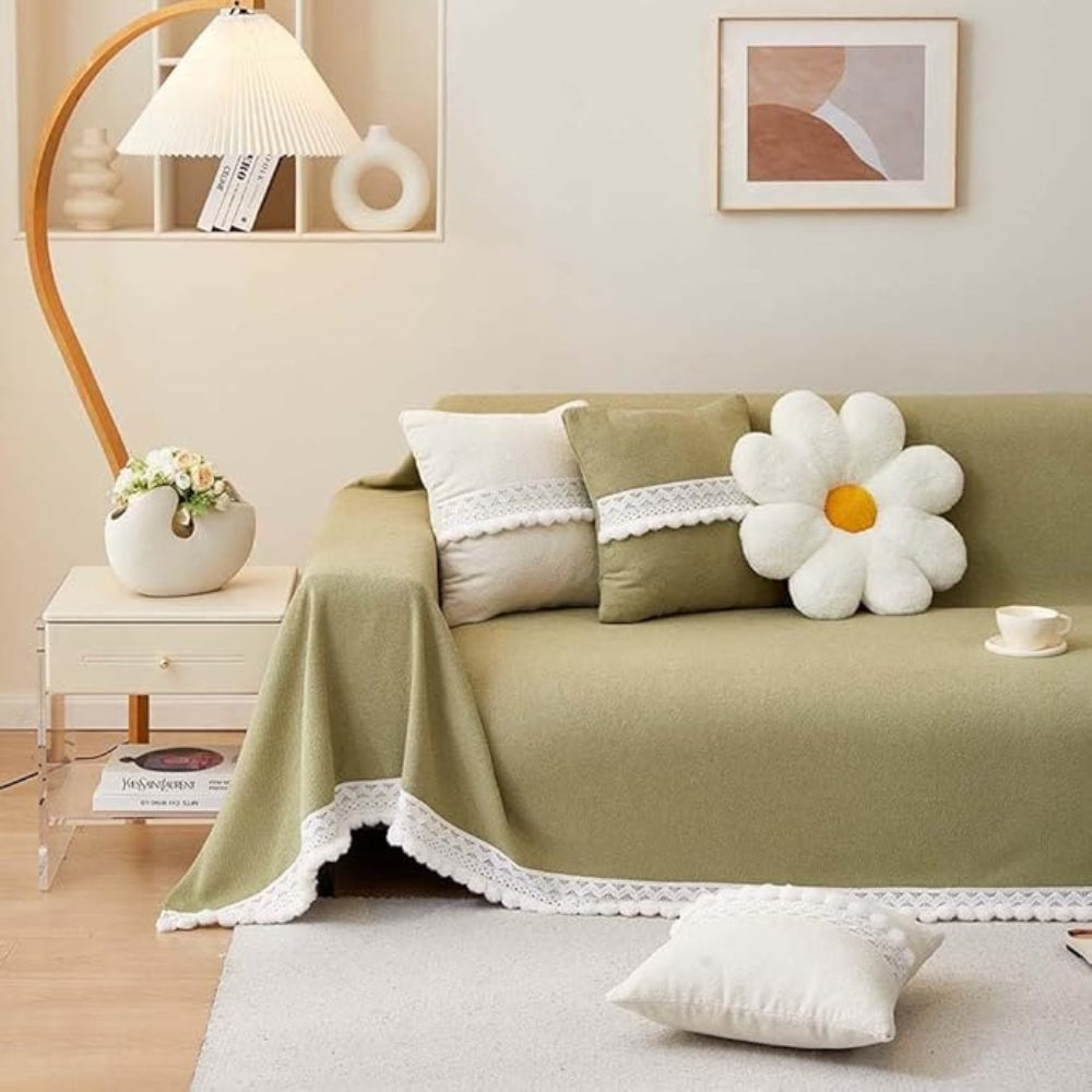 Chenille Sofa Protector with Lace Trim – Non-Slip Cover