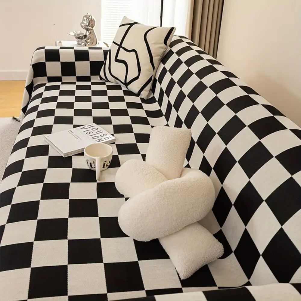 Pet-Friendly Checkerboard Microfiber Chenille Sofa Cover