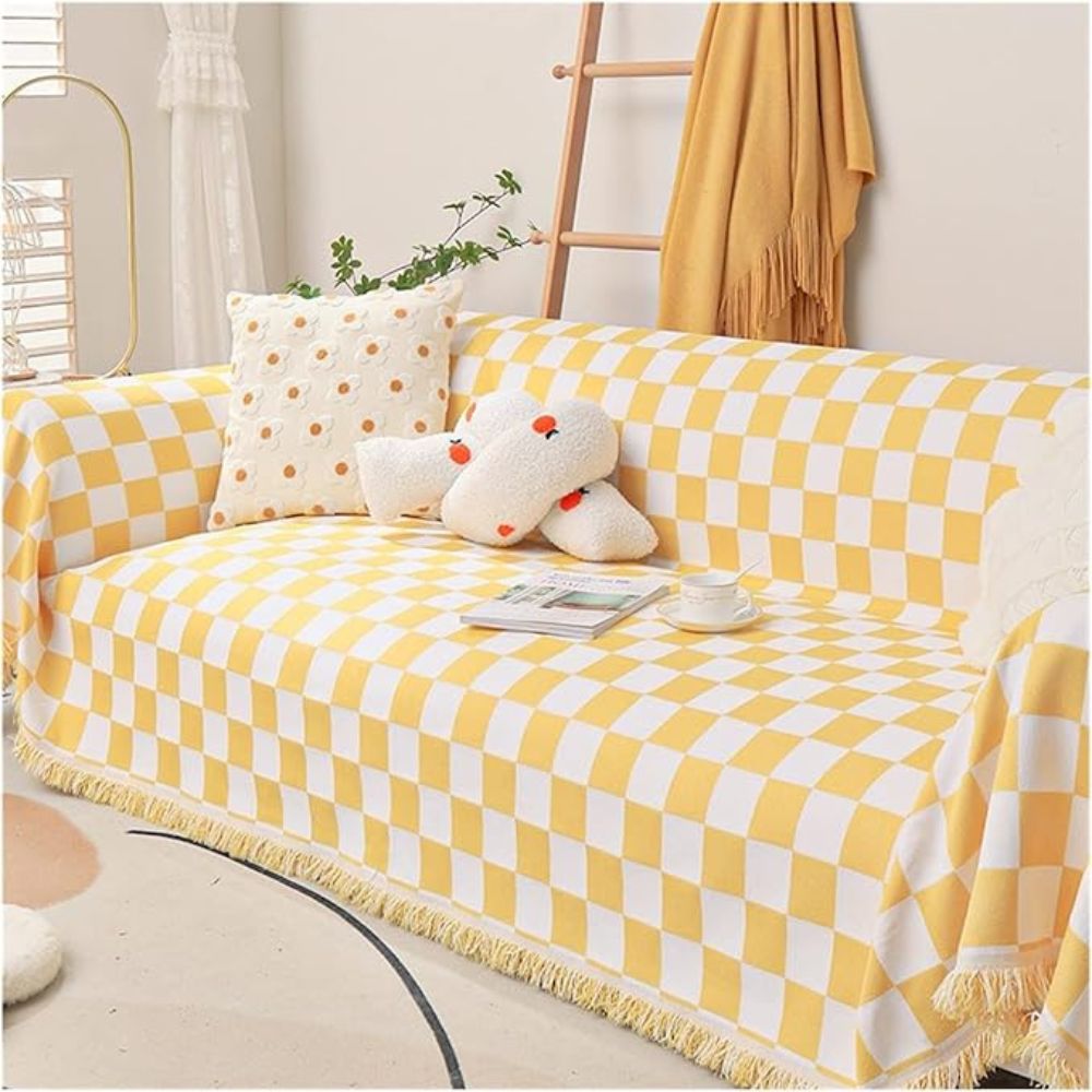 Pet-Friendly Checkerboard Microfiber Chenille Sofa Cover
