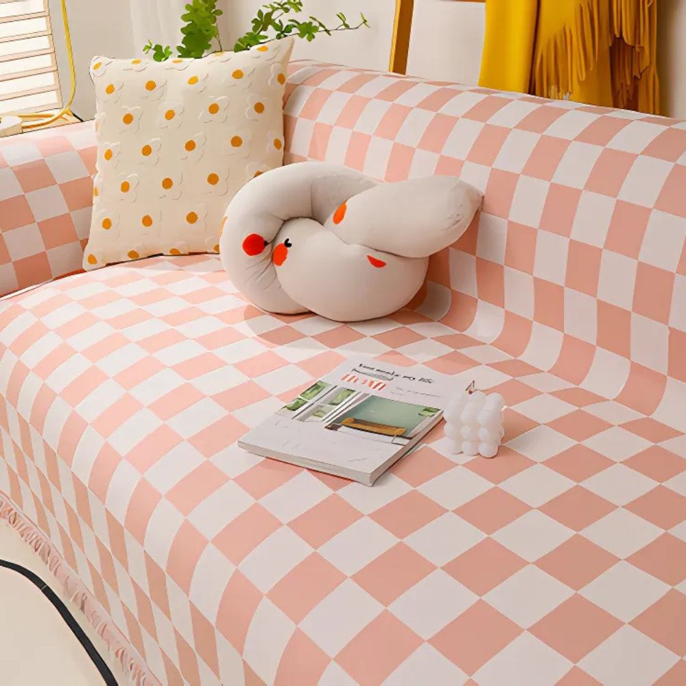 Pet-Friendly Checkerboard Microfiber Chenille Sofa Cover