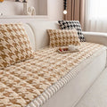 Plush Microfiber Houndstooth Sofa Slipcover with Ruffle Detail
