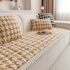 Plush Microfiber Houndstooth Sofa Slipcover with Ruffle Detail