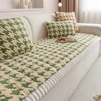 Plush Microfiber Houndstooth Sofa Slipcover with Ruffle Detail