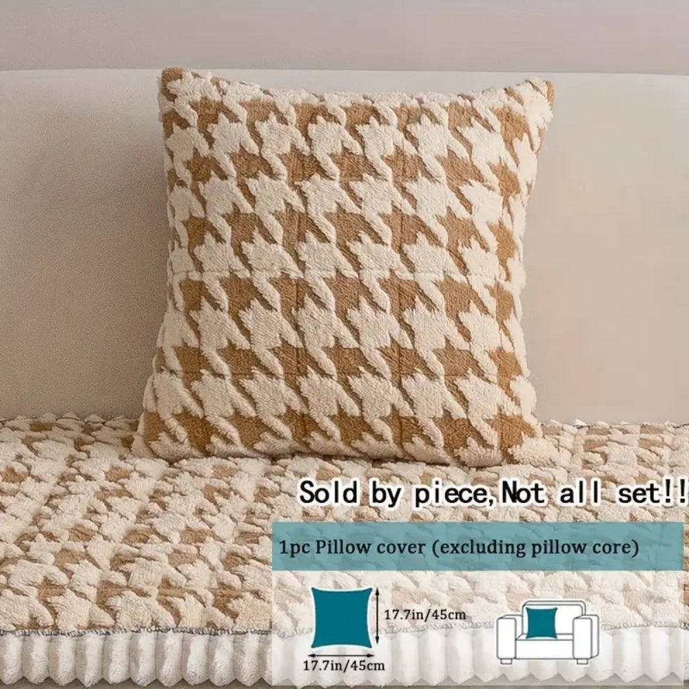 Plush Microfiber Houndstooth Sofa Slipcover with Ruffle Detail