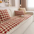 Plush Microfiber Houndstooth Sofa Slipcover with Ruffle Detail