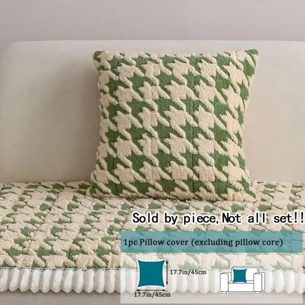 Plush Microfiber Houndstooth Sofa Slipcover with Ruffle Detail