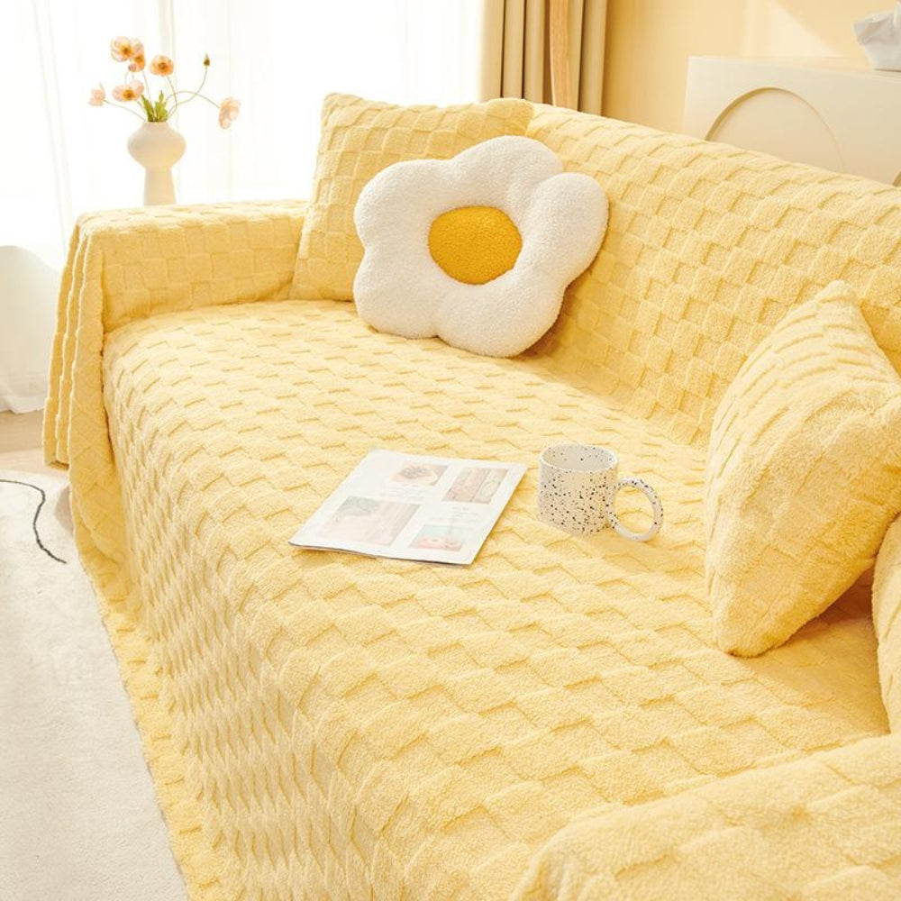 Plush Velvet Sofa Protector – Checkered Design for Couch and Sectionals
