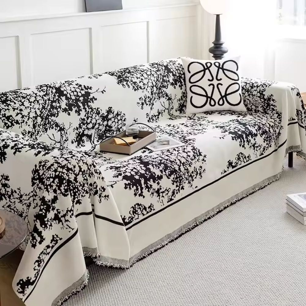 Soft Chenille Sofa Slipcover with Tree Pattern