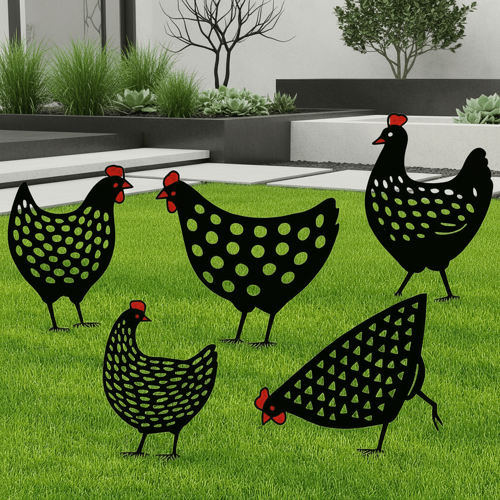 Rustic Metal Garden Decor Set - Weather Resistant Outdoor Art