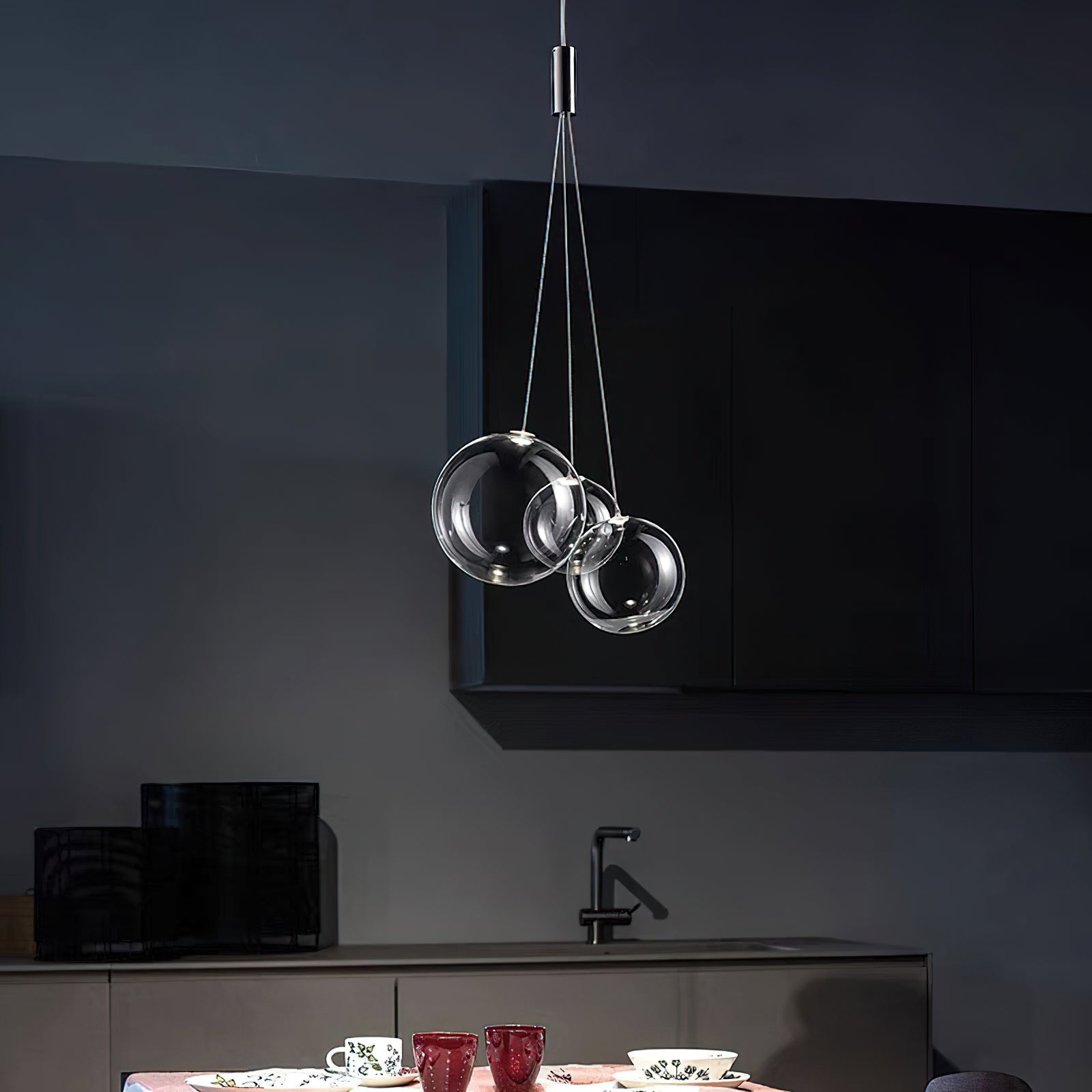 Adjustable Height Bubble Pendant Light – Contemporary Glass and Metal for Home and Kitchen