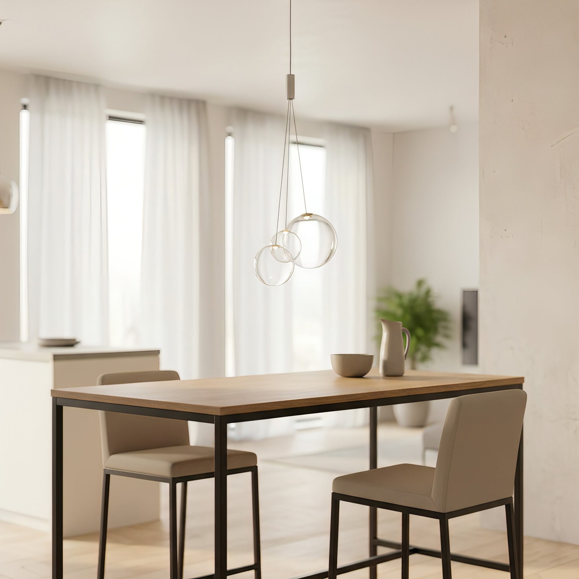 Adjustable Height Bubble Pendant Light – Contemporary Glass and Metal for Home and Kitchen