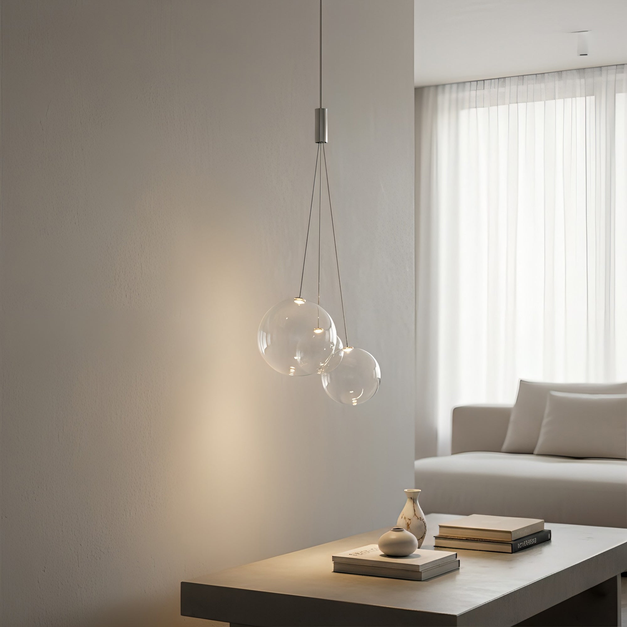 Adjustable Height Bubble Pendant Light – Contemporary Glass and Metal for Home and Kitchen