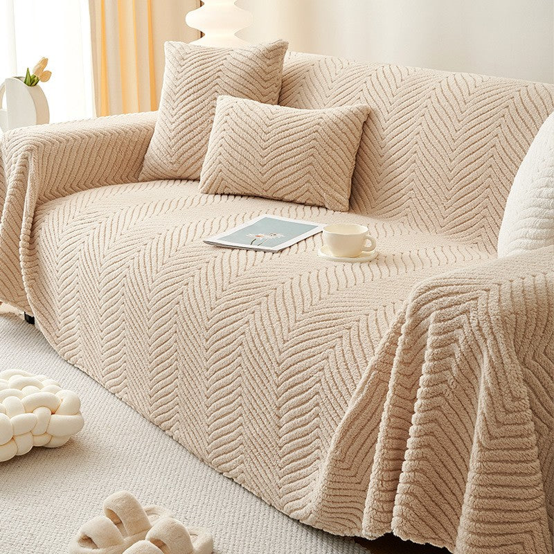 Plush Polyester Sofa Cover - Anti-Slip and Pet-Friendly Design