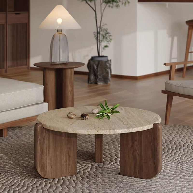 Modern Minimalist Coffee Table with Solid Wood Base and Sintered Stone Top