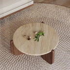 Modern Minimalist Coffee Table with Solid Wood Base and Sintered Stone Top