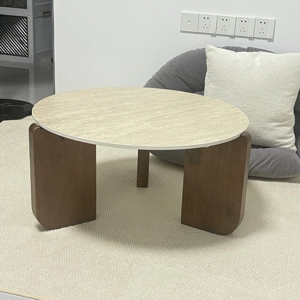 Modern Minimalist Coffee Table with Solid Wood Base and Sintered Stone Top