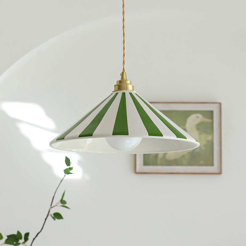 Cone-Shaped Glass Shade Pendant Light – Colorful Stripes for Kitchen