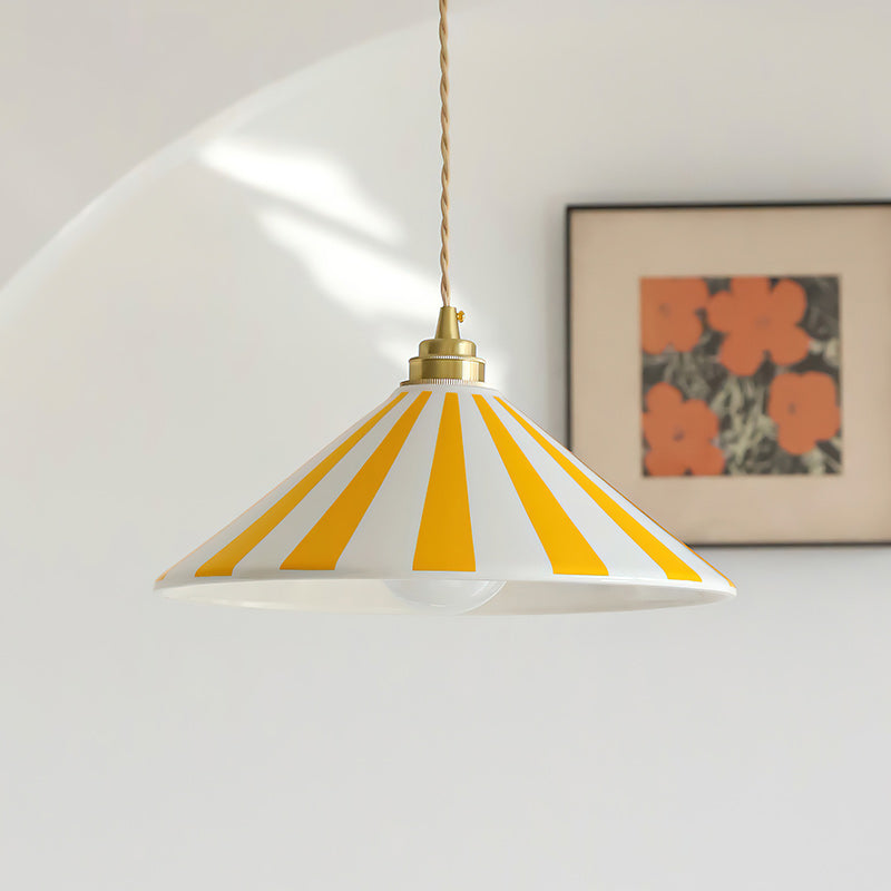 Cone-Shaped Glass Shade Pendant Light – Colorful Stripes for Kitchen