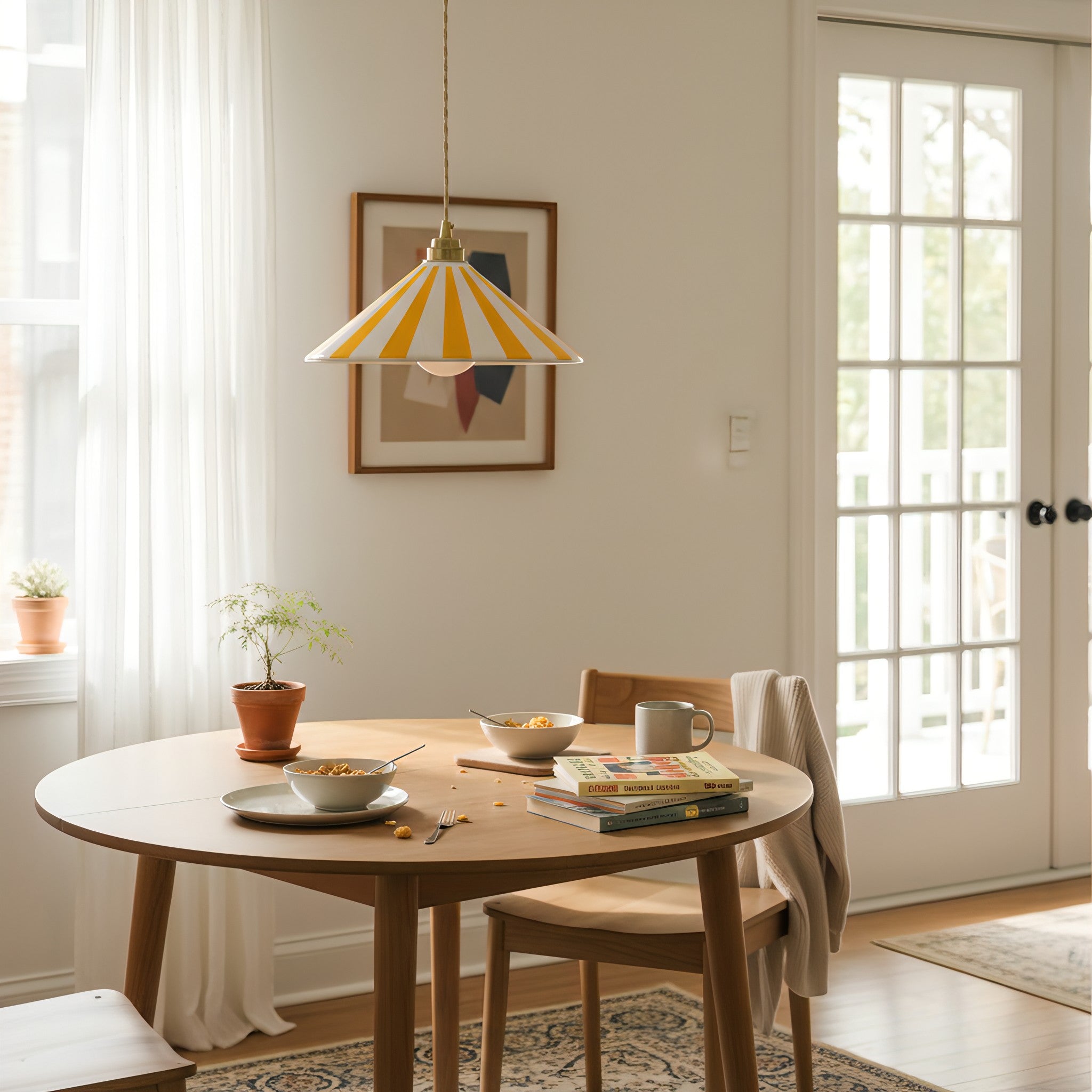 Cone-Shaped Glass Shade Pendant Light – Colorful Stripes for Kitchen