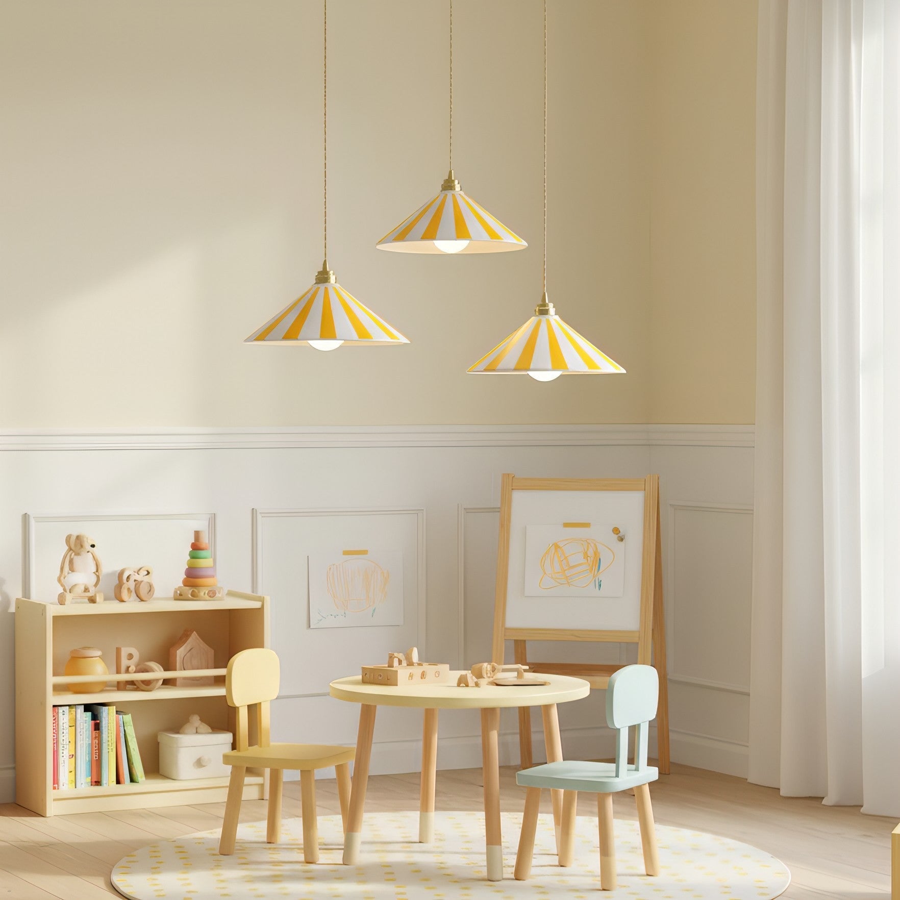 Cone-Shaped Glass Shade Pendant Light – Colorful Stripes for Kitchen