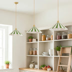 Cone-Shaped Glass Shade Pendant Light – Colorful Stripes for Kitchen