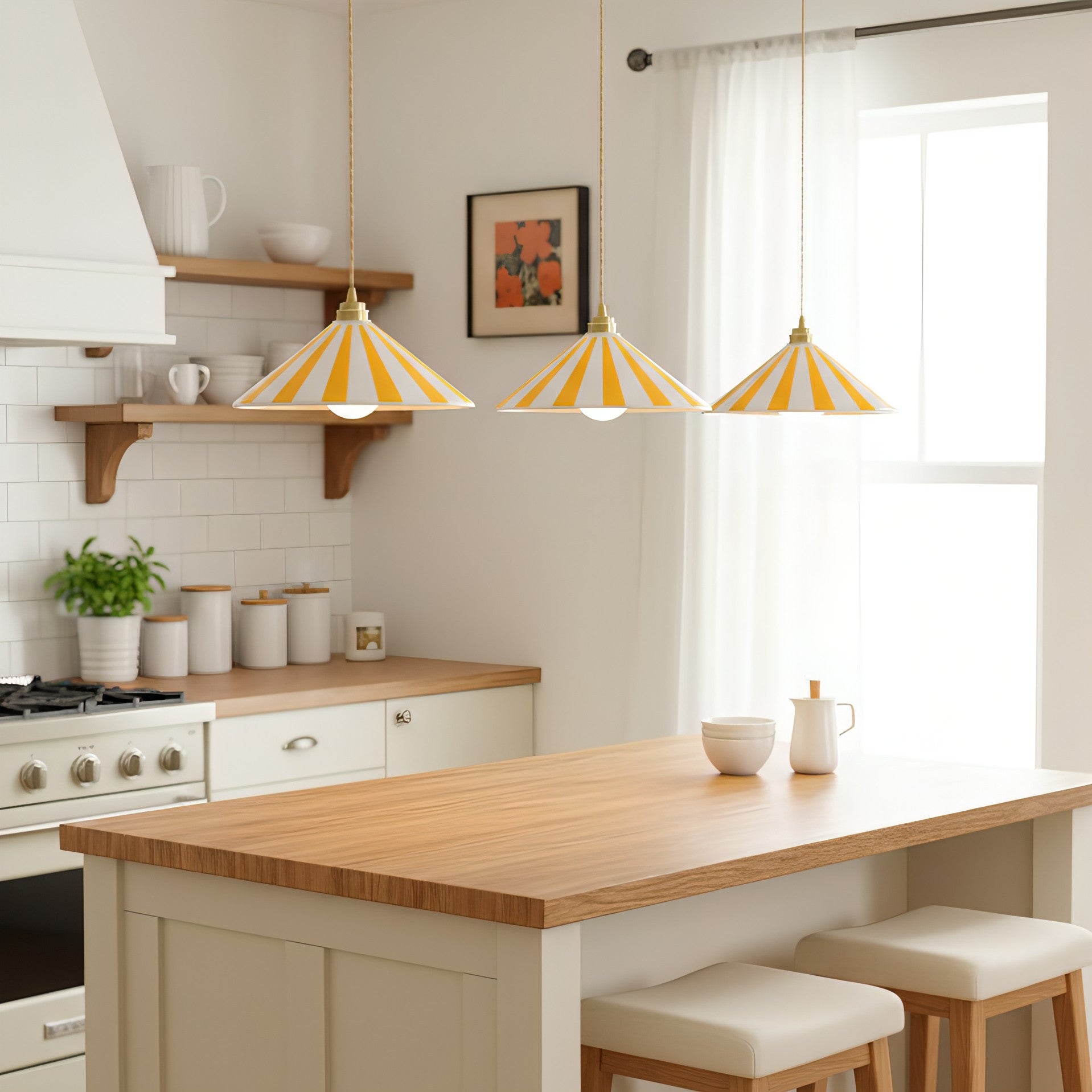 Cone-Shaped Glass Shade Pendant Light – Colorful Stripes for Kitchen