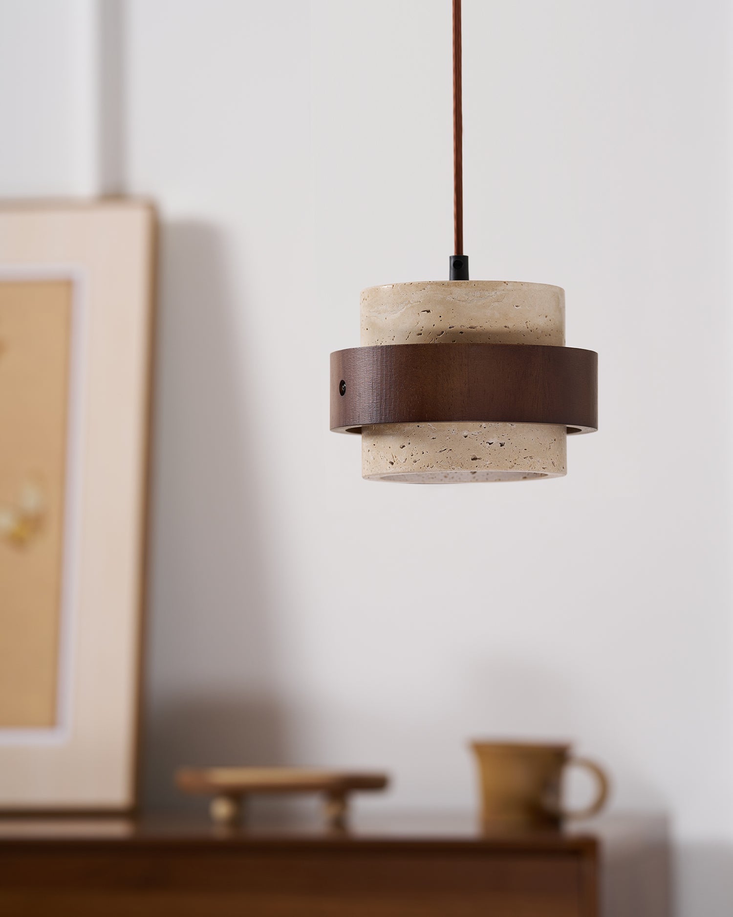 Cylinder Pendant Light in Travertine Finish